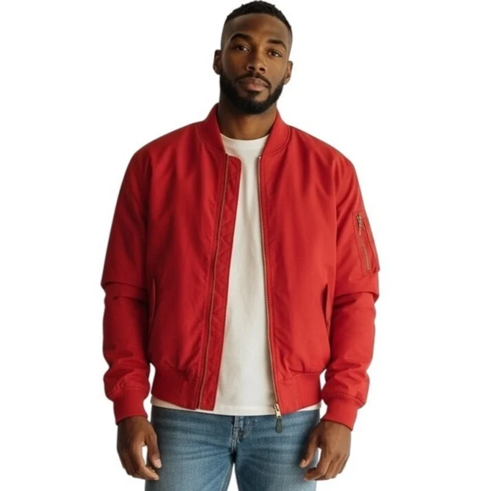 Polo Ralph Lauren VINTAGE MA-1 Red Bomber Jacket‎ Zip Up Mens Size L Outerwear